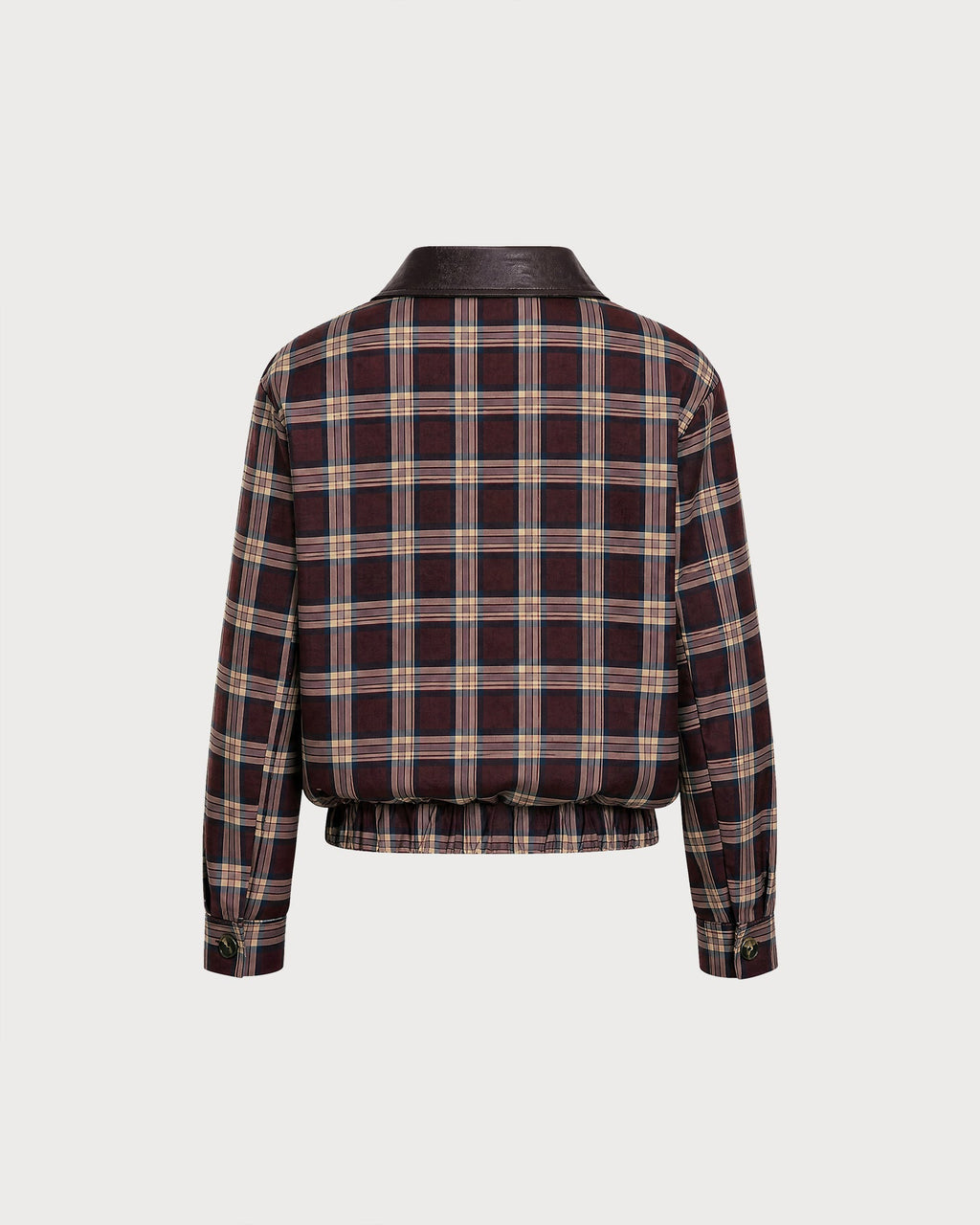 Chaqueta roja de cuadros con cremallera y manga larga