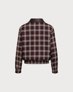 Chaqueta roja de cuadros con cremallera y manga larga