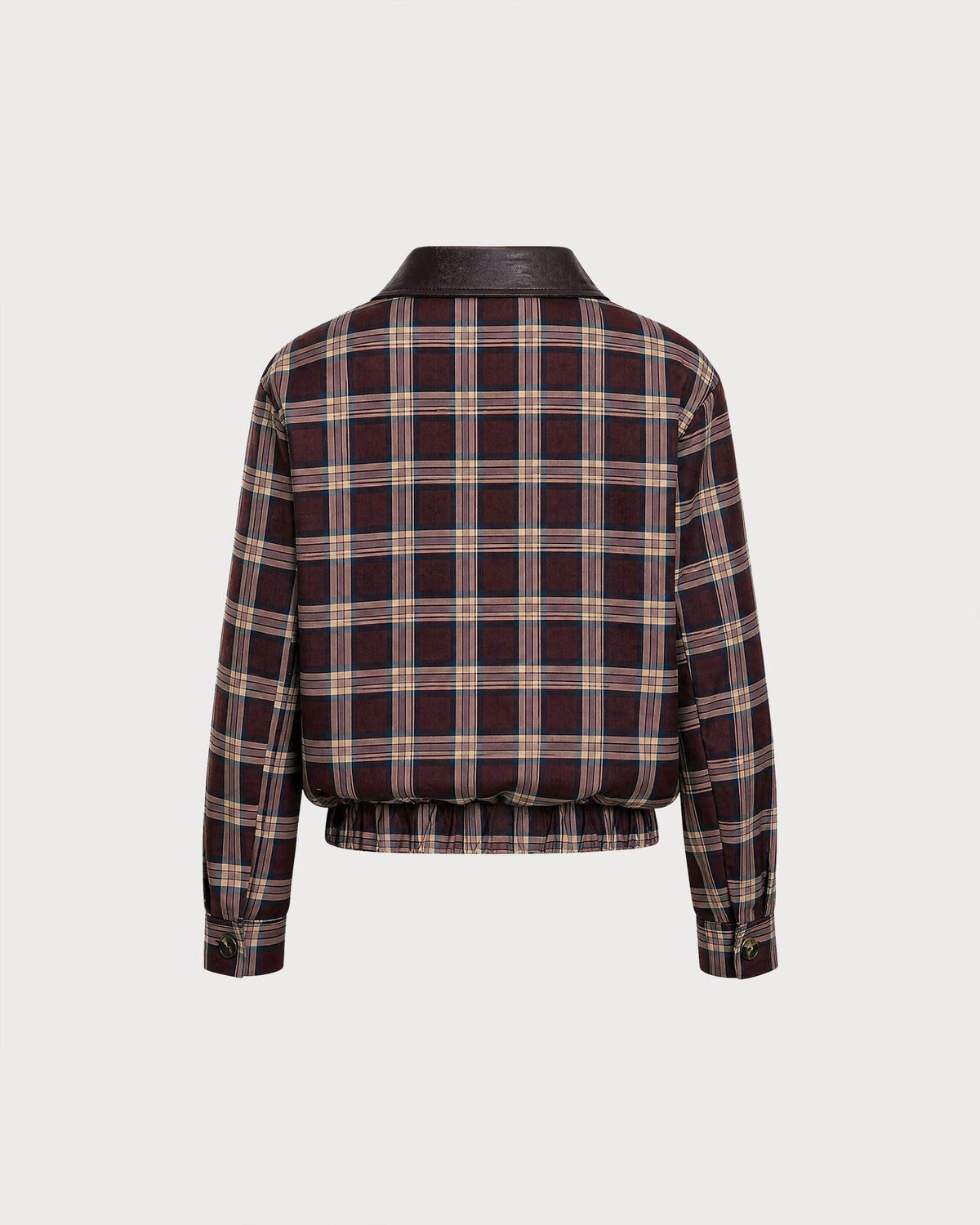 Chaqueta roja de cuadros con cremallera y manga larga