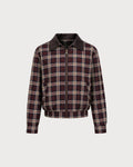 Chaqueta roja de cuadros con cremallera y manga larga