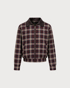 Chaqueta roja de cuadros con cremallera y manga larga