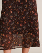 Vestido largo de gasa marrón café de flores con hombros caídos