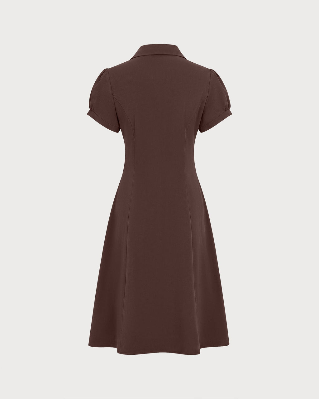 Vestido midi marrón fruncido con manga abullonada