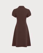 Vestido midi marrón fruncido con manga abullonada
