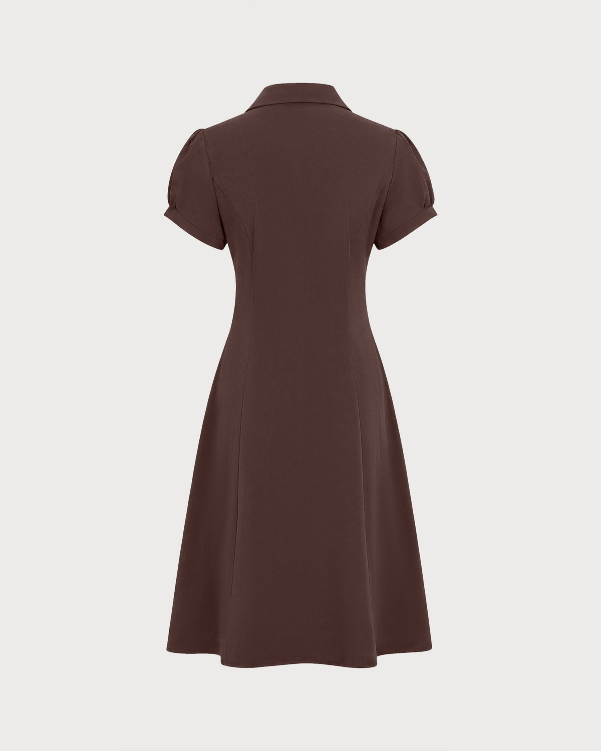 Vestido midi marrón fruncido con manga abullonada