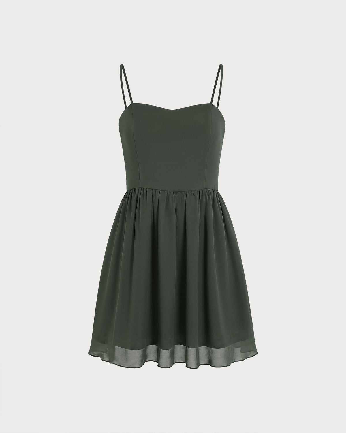 Vestido corto verde de gasa con escote corazón