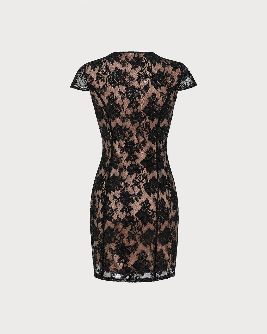 Vestido corto negro de encaje floral con escote en V