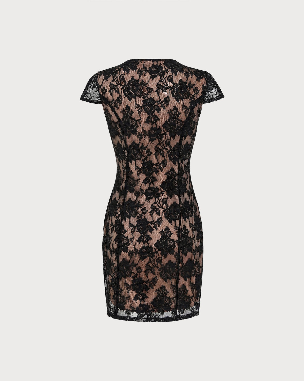 Vestido corto negro de encaje floral con escote en V