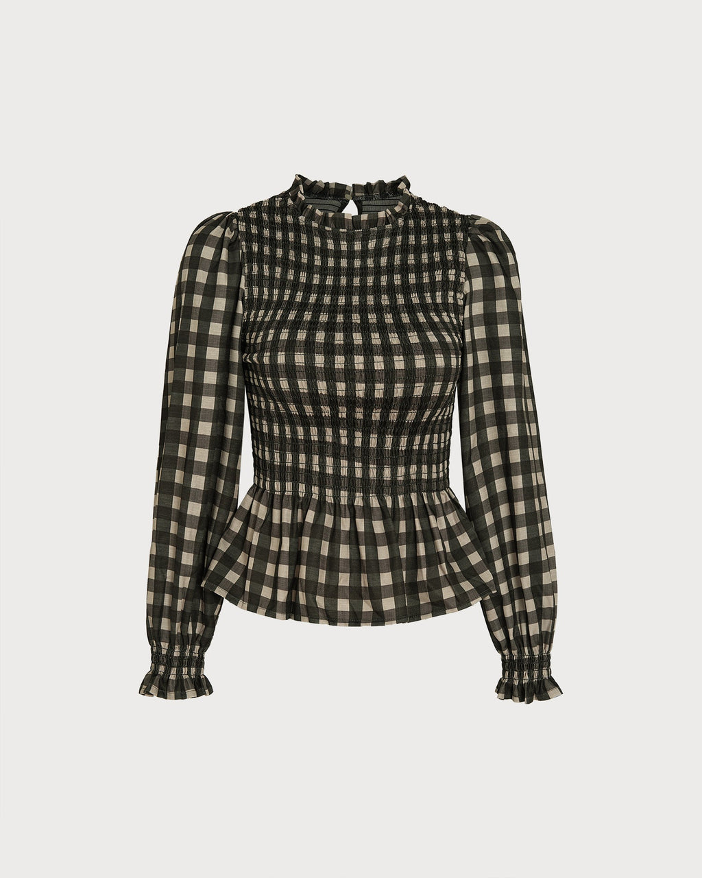 Camisa verde de cuadros fruncida con volantes