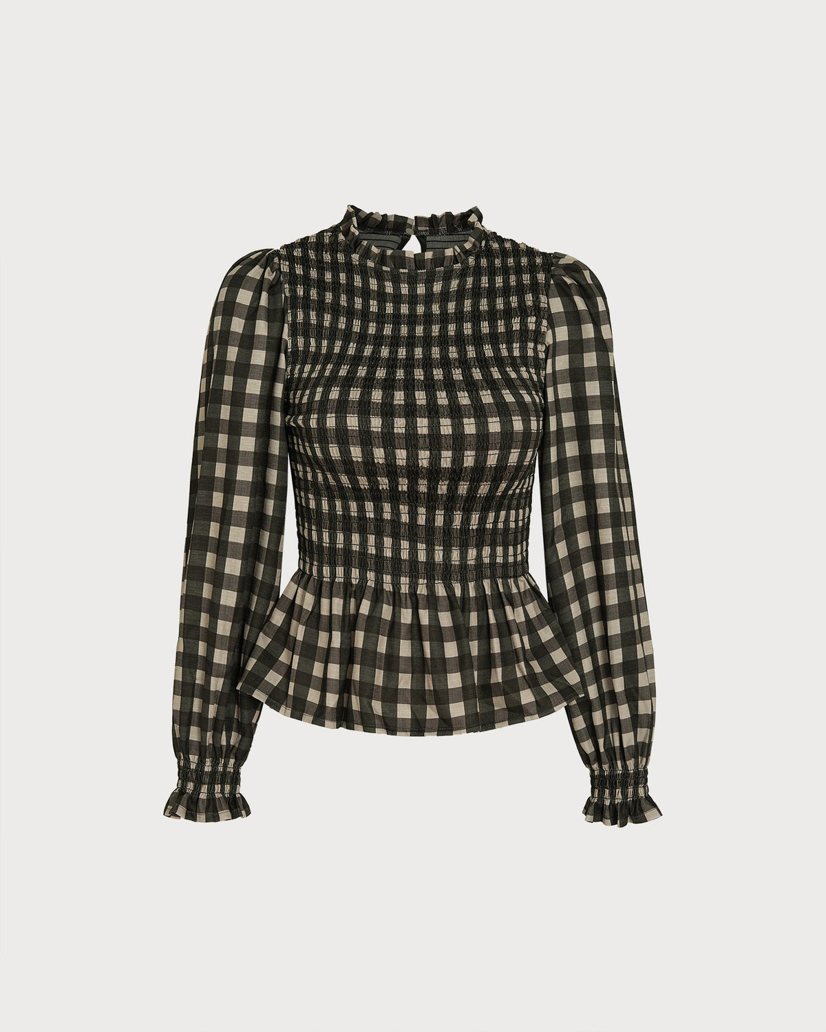 Camisa verde de cuadros fruncida con volantes