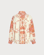 Camisa albaricoque de flores con cuello alto y botones
