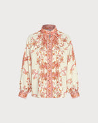 Camisa albaricoque de flores con cuello alto y botones