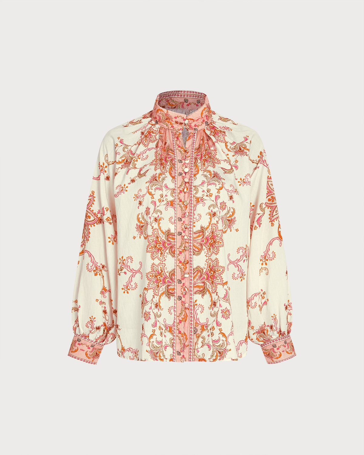 Camisa albaricoque de flores con cuello alto y botones