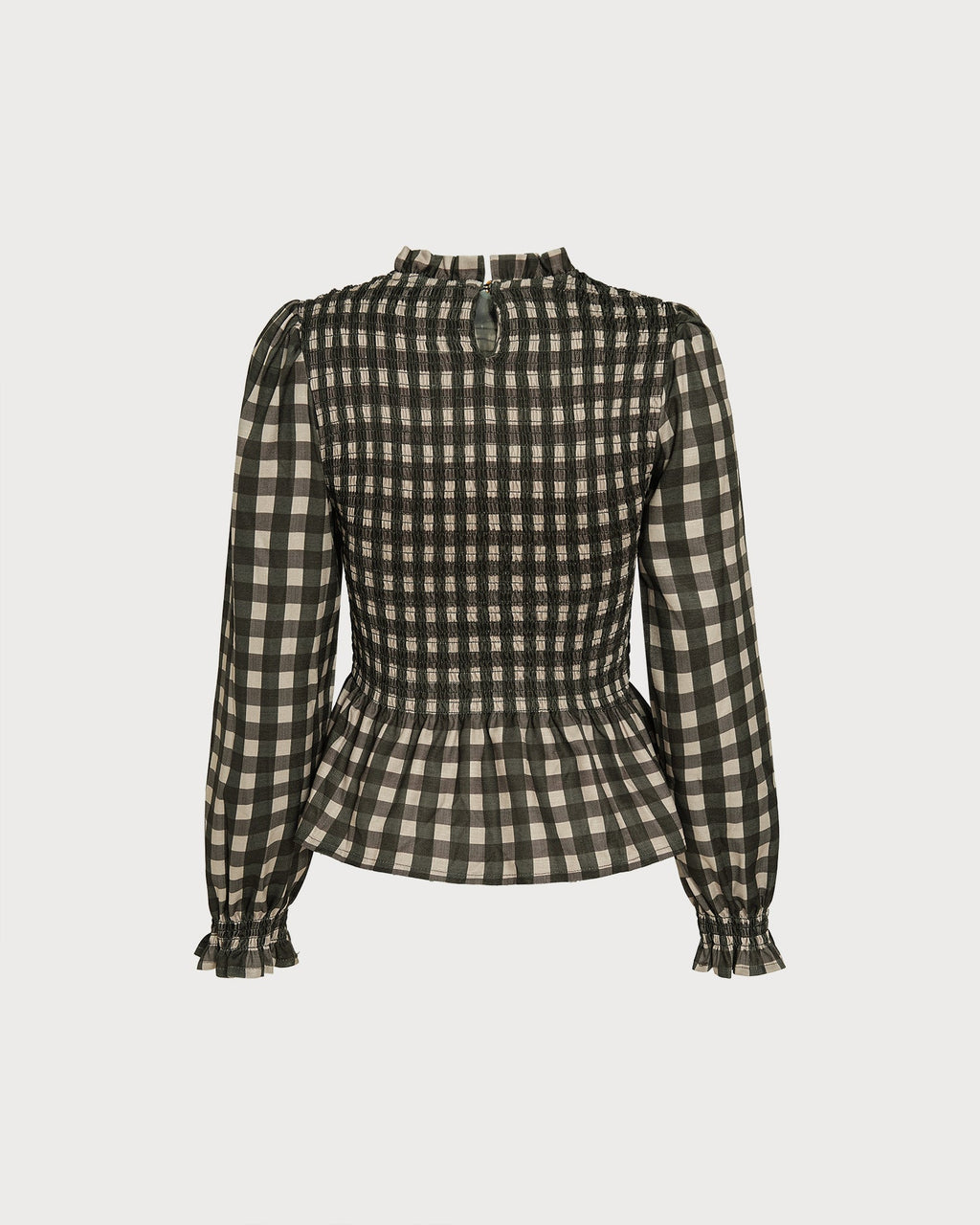 Camisa verde de cuadros fruncida con volantes
