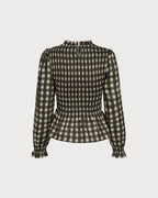 Camisa verde de cuadros fruncida con volantes