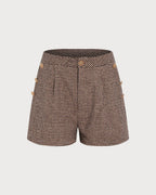 Pantalón corto marrón geométrico con bolsillos y botones