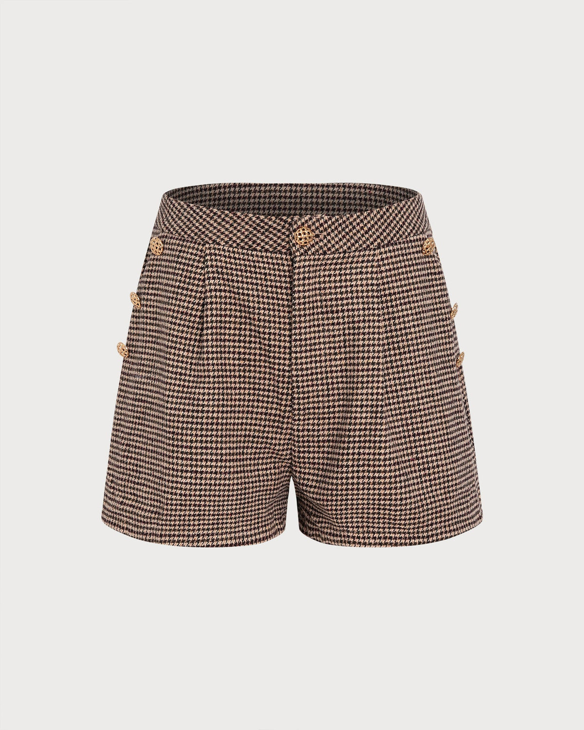 Pantalón corto marrón geométrico con bolsillos y botones