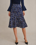 Falda midi azul de corte sirena con flores y cintura elástica