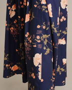 Falda midi azul marino de flores con cintura elástica