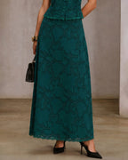 Falda midi verde de jacquard con encaje