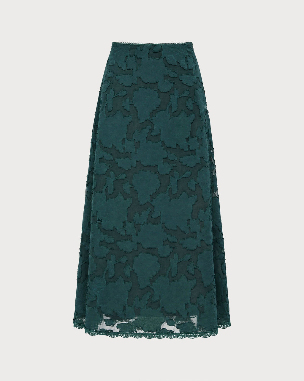 Falda midi verde de jacquard con encaje