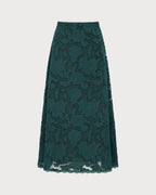 Falda midi verde de jacquard con encaje