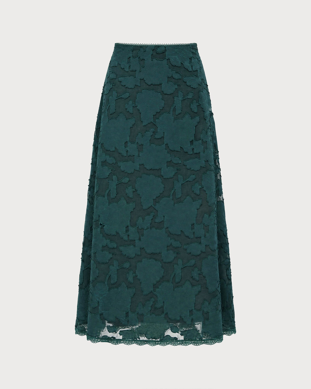Falda midi verde de jacquard con encaje