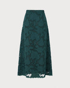 Falda midi verde de jacquard con encaje