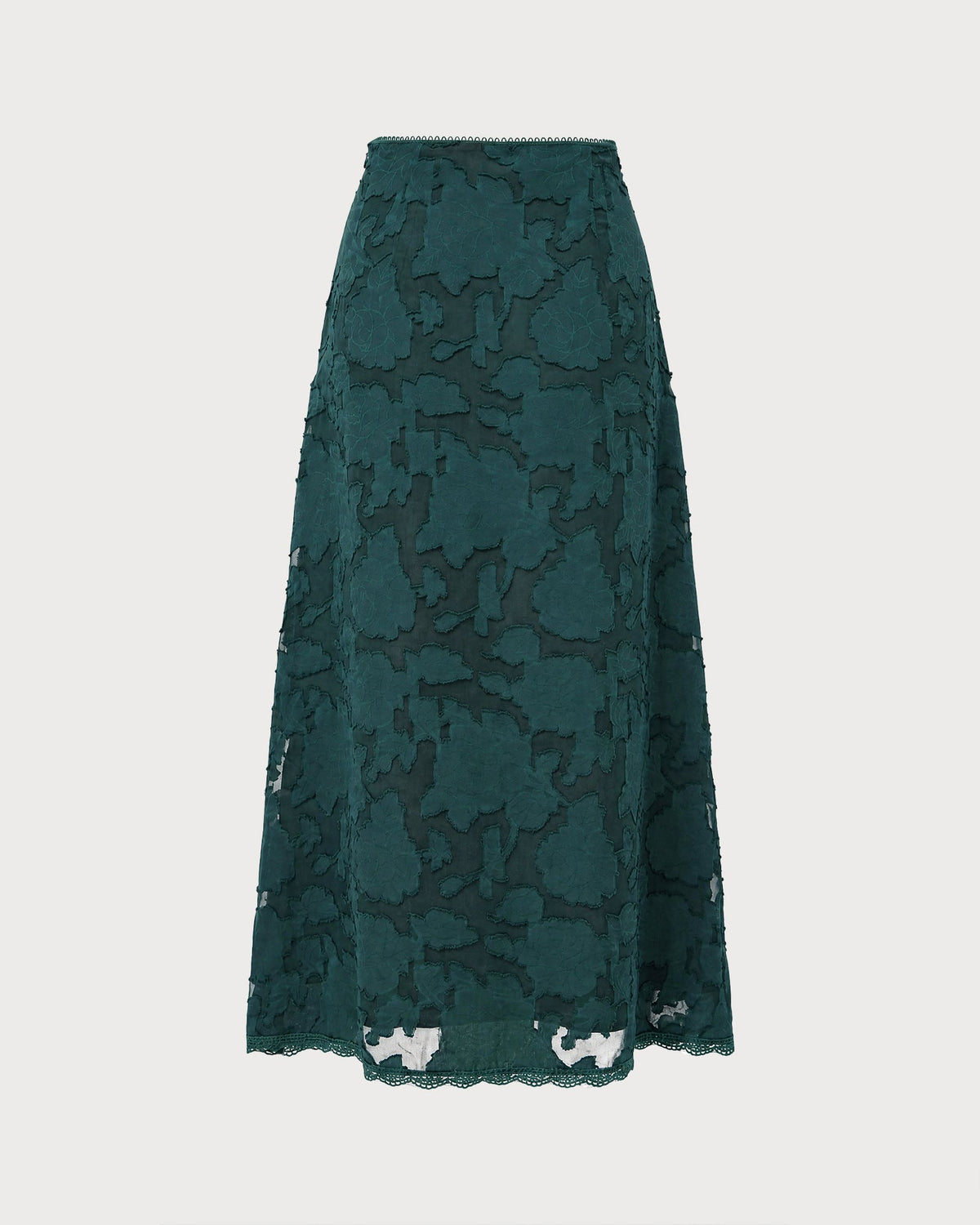 Falda midi verde de jacquard con encaje