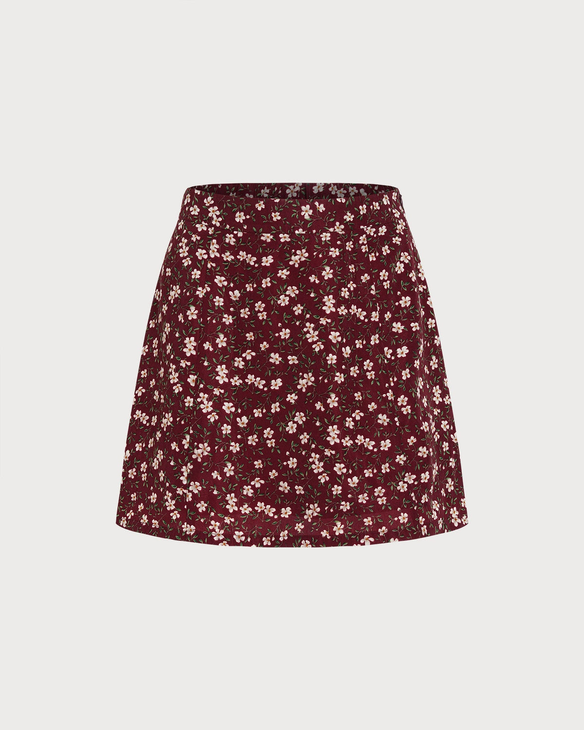 Falda corta roja de flores con cintura elástica