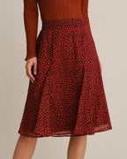 Falda midi roja de gasa con flores y cintura elástica