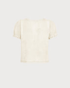 Camiseta albaricoque de flores con escote cuadrado y botones