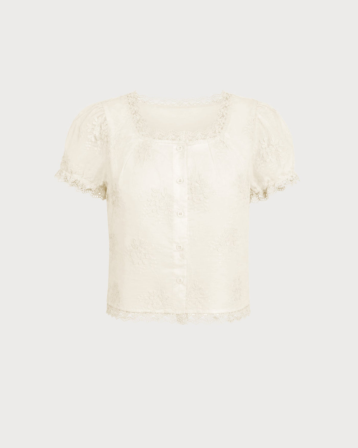 Camiseta albaricoque de flores con escote cuadrado y botones